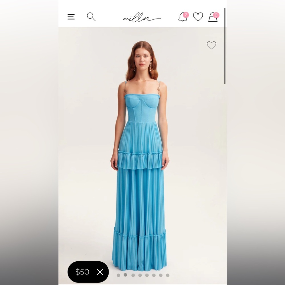 Milla Sky-blue spaghetti strap pleated maxi dress, Garden of Eden